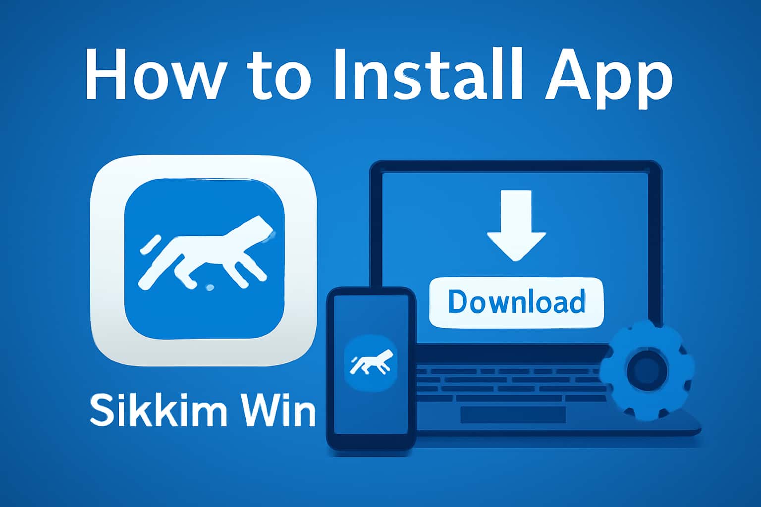 An informational graphic illustrating the installation process of Sikkim Win App.