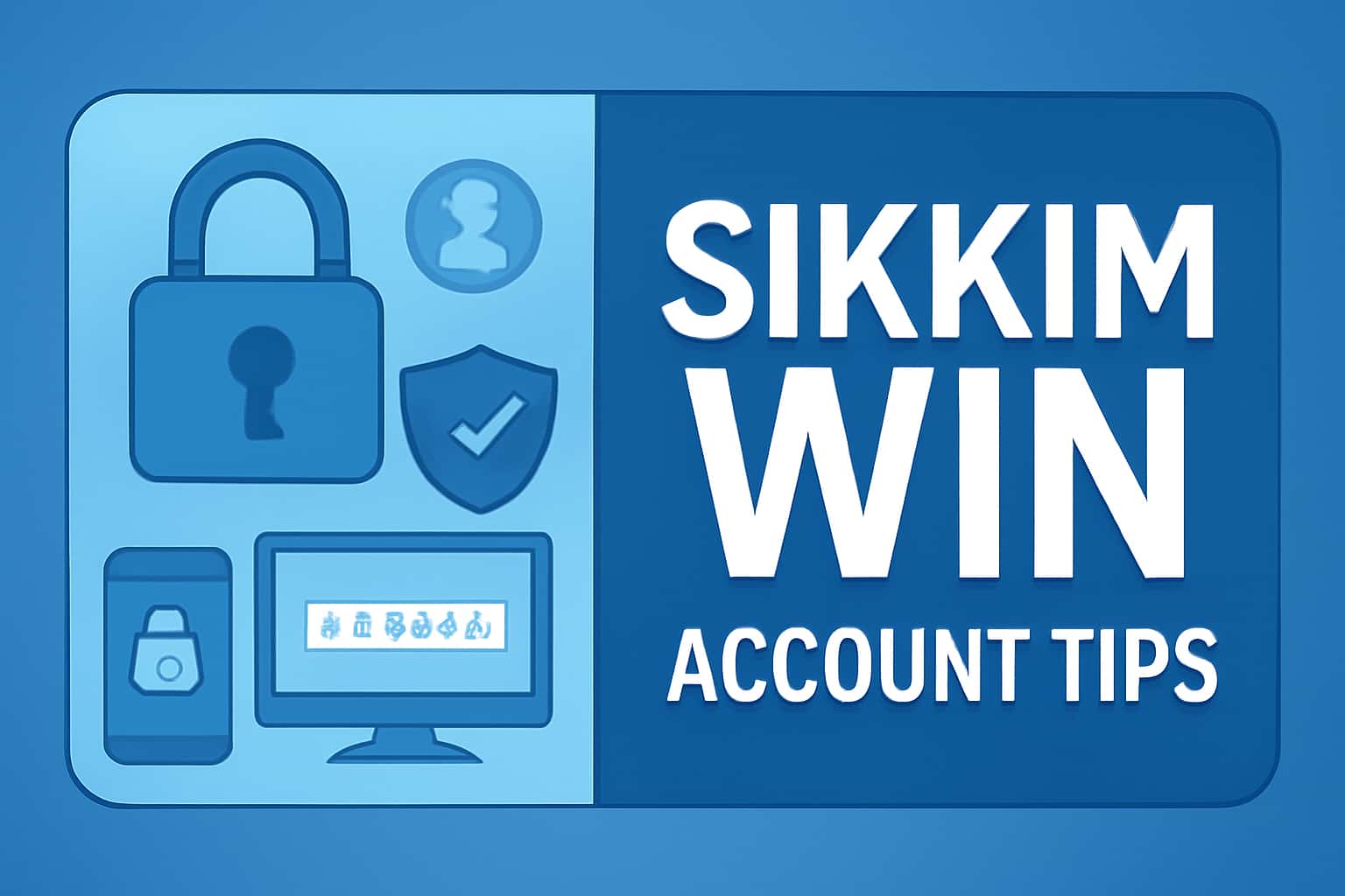 A professional graphic showcasing Secure Sikkim Win Account Tips, with a high-tech design in blue hues.