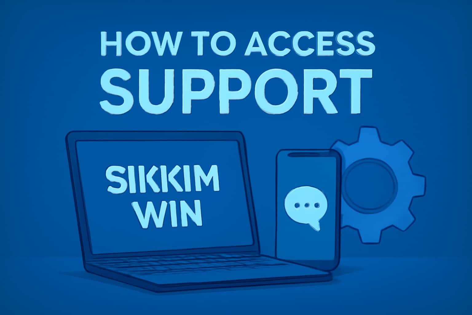 A visual representation of accessing support services with Sikkim Win branding.